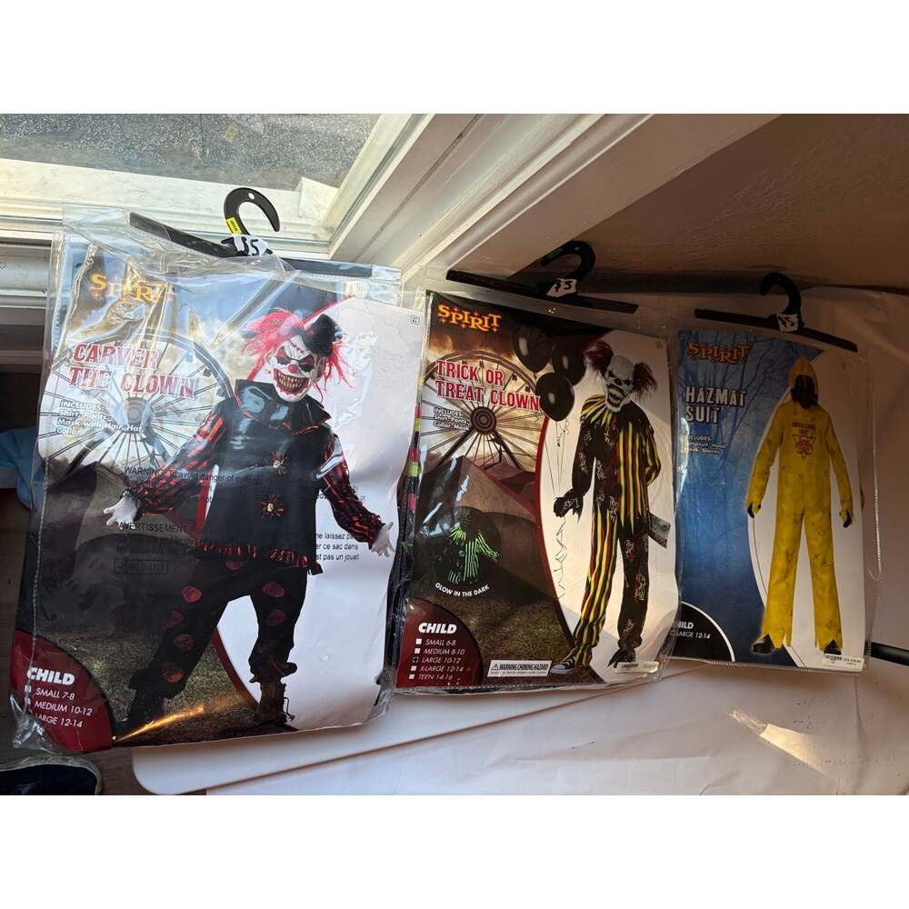 Spirit Halloween Kids' Costumes (3) — Hazmat + 2 Clowns — $35